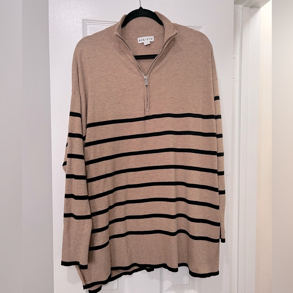 Ava and Viv Camel and Black Sweater XL